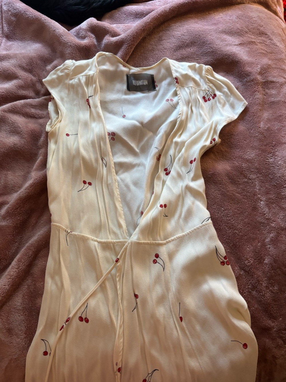Cherry Print Cream Wrap Dress